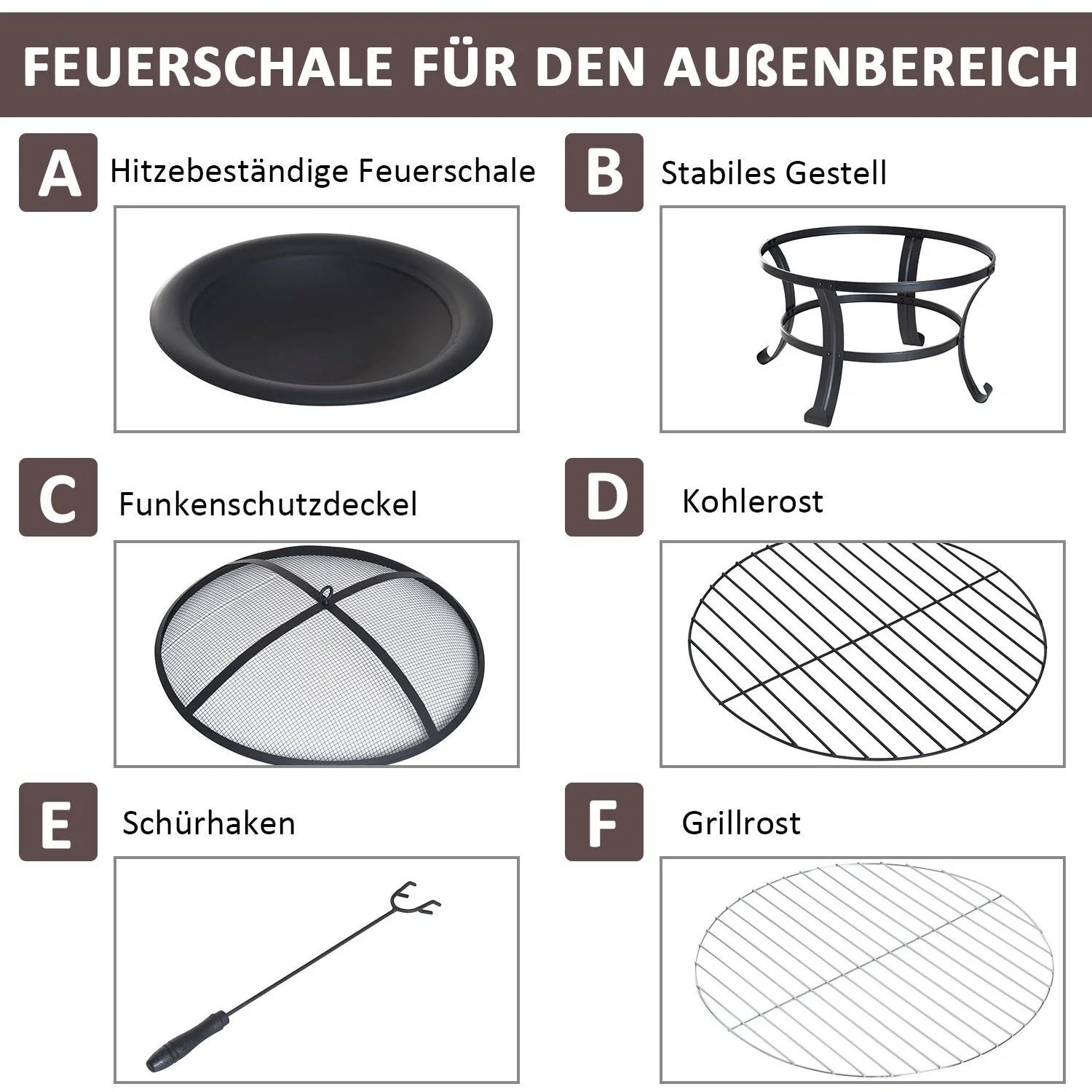 Feuerschale mit Grillrost Funkenschutz 74cm Schwarz - 4