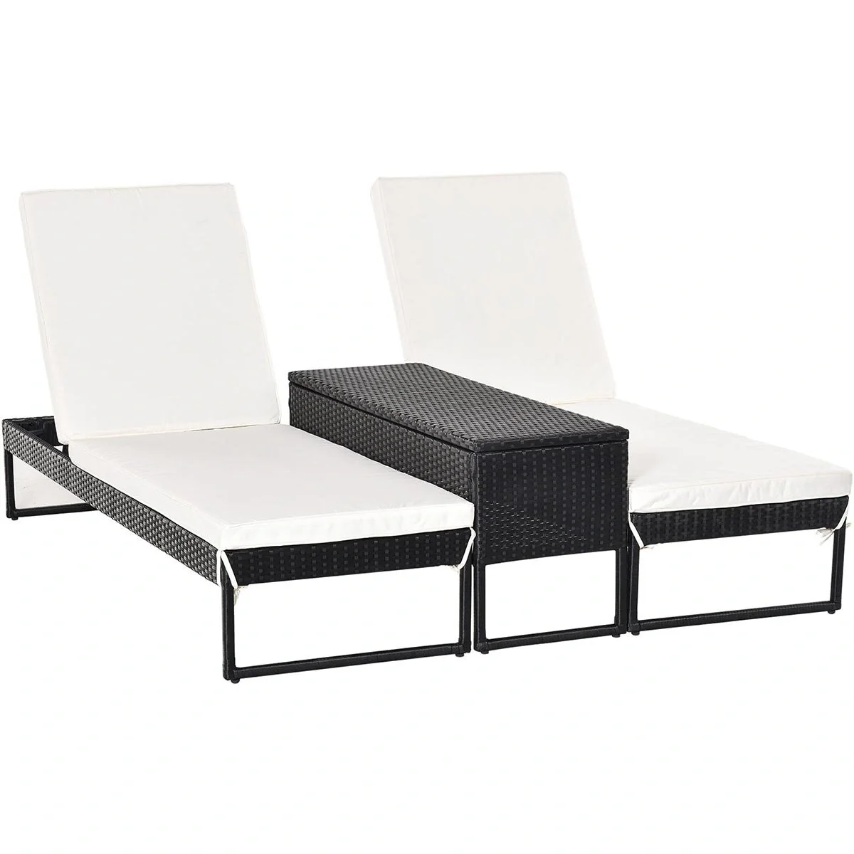 dreiteiliges Set Sonnenliege mit verstellbarer Rücklehne Garten Liege Teetisch Flammhemmende Polsterung Metall PE-Rattan - 1
