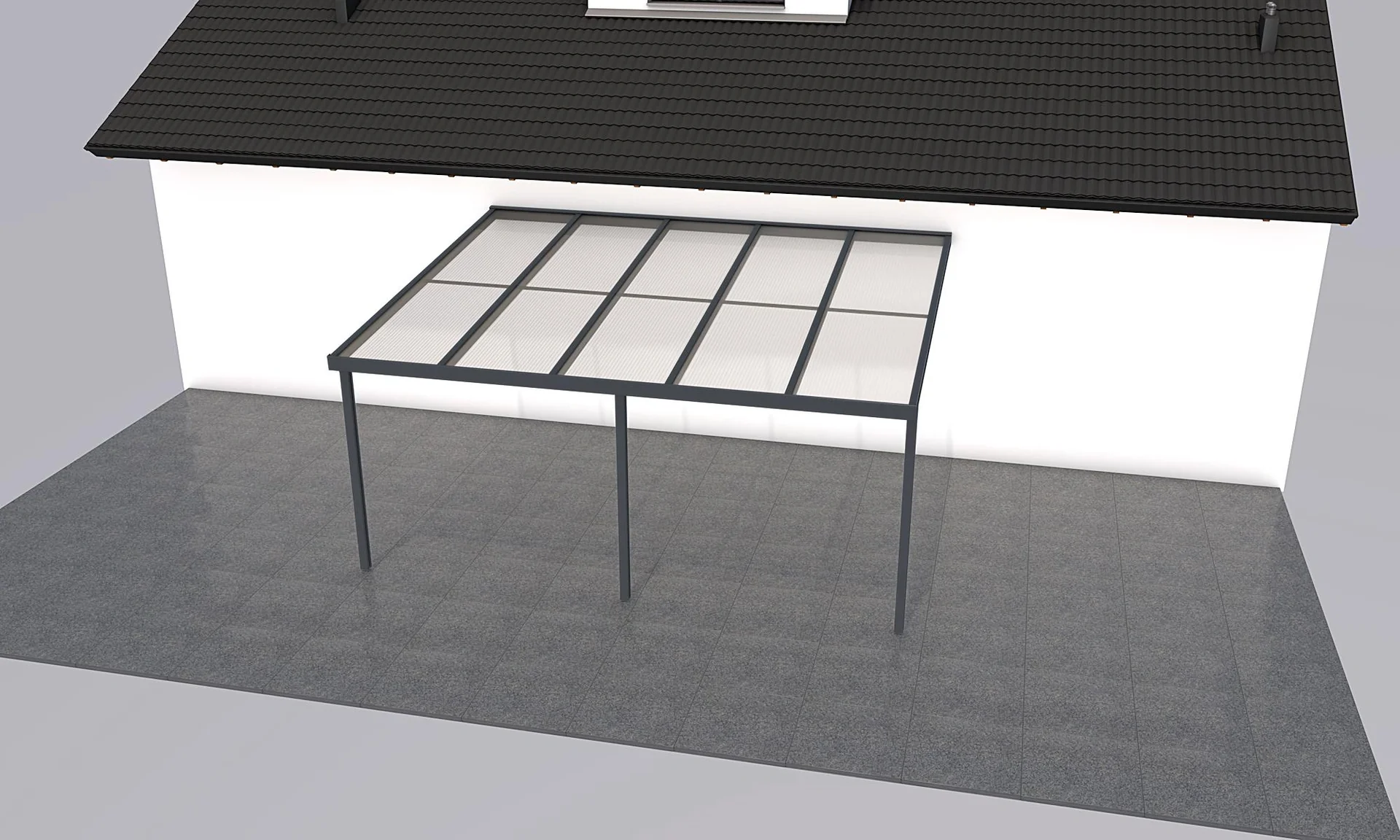 Terrassendach Premium, anthrazit, 5100 x 4060 mm - Acryl Stegplatten 16mm, klar - 2