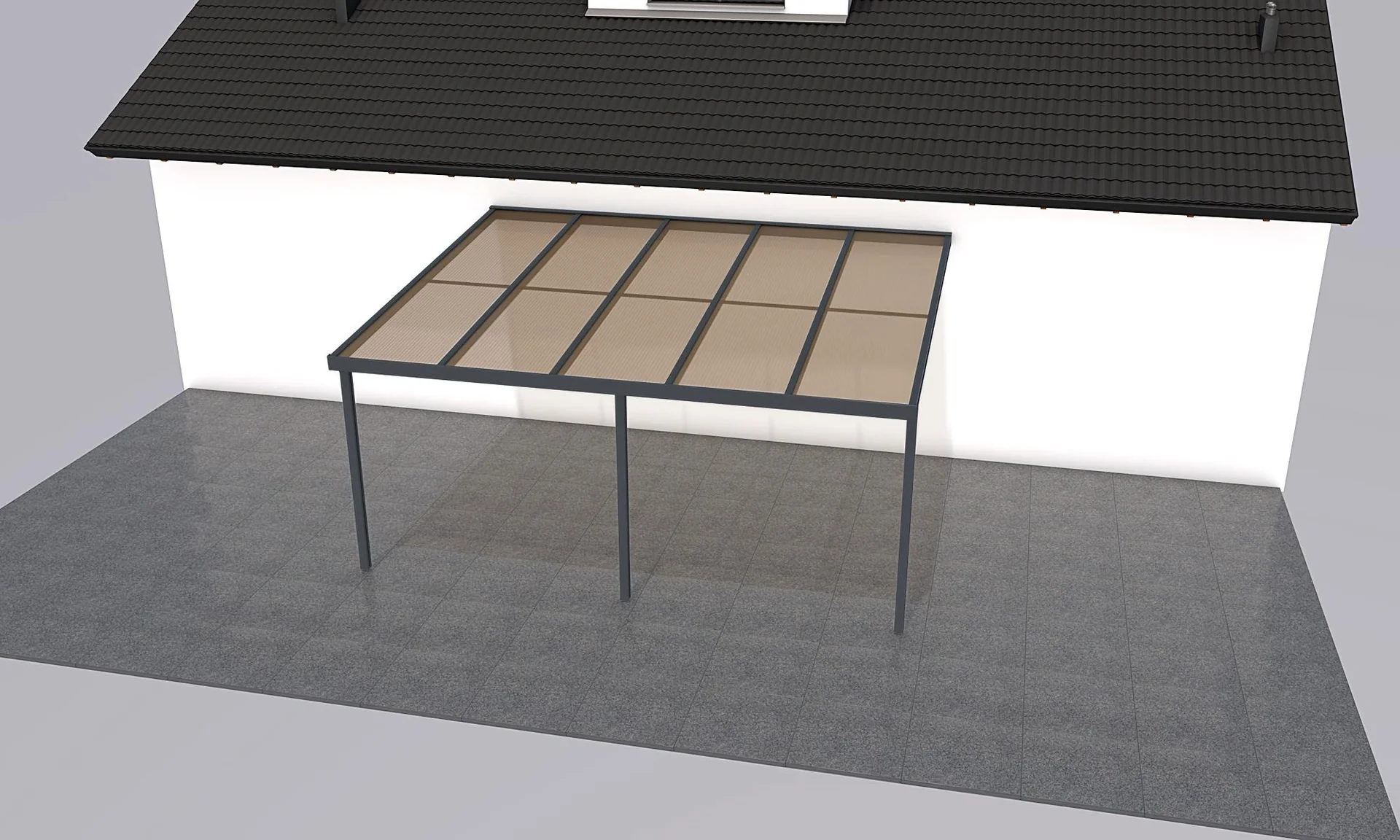 Terrassendach Premium, anthrazit, 5100 x 4060 mm - Polycarbonat Stegplatten 16 mm, bronze - 2