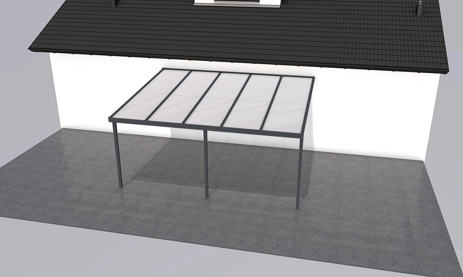 Terrassendach Premium, anthrazit, 5100 x 4060 mm - Polycarbonat Stegplatten 16 mm, weiß gestreift - 2