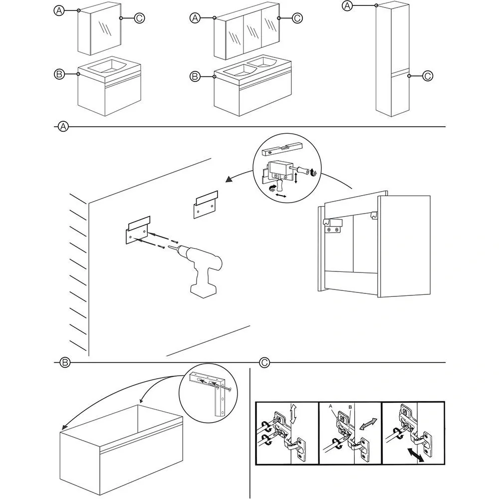 Stripe Bade Hoher Schrank rechts 35x156cm schwartz - 3