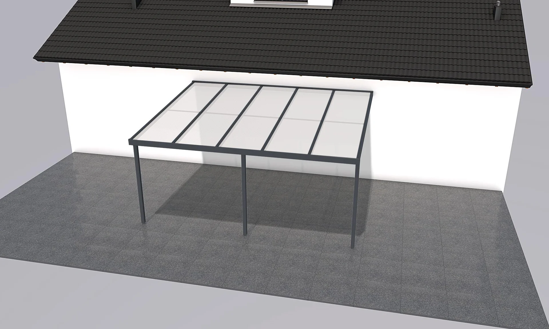 Terrassendach Premium, anthrazit, 5100 x 4060 mm - Polycarbonat Stegplatten 16 mm, opal - 2