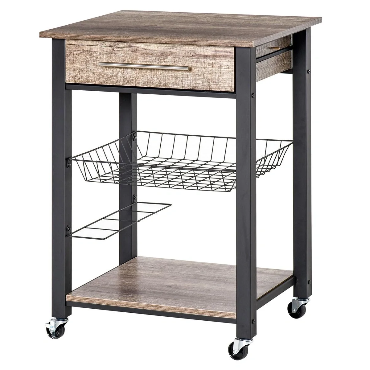 Küchenwagen Küchenrollwagen Servierwagen mit Ablage Schublade Weinregal Spanplatte Metall Grau Eiche 60 x 50 x 84,5 cm - 4