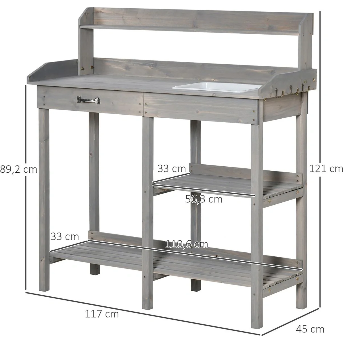 Pflanztisch mit Wanne Kiefer Grau 117 x 45 x 121 cm - 6