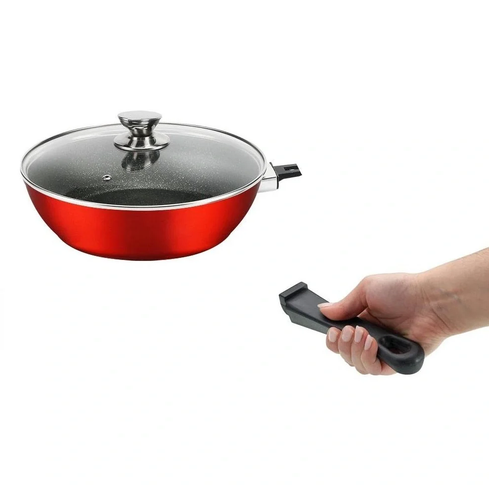 Wokpfanne - mit Deckel - 30cm - Rot - 6