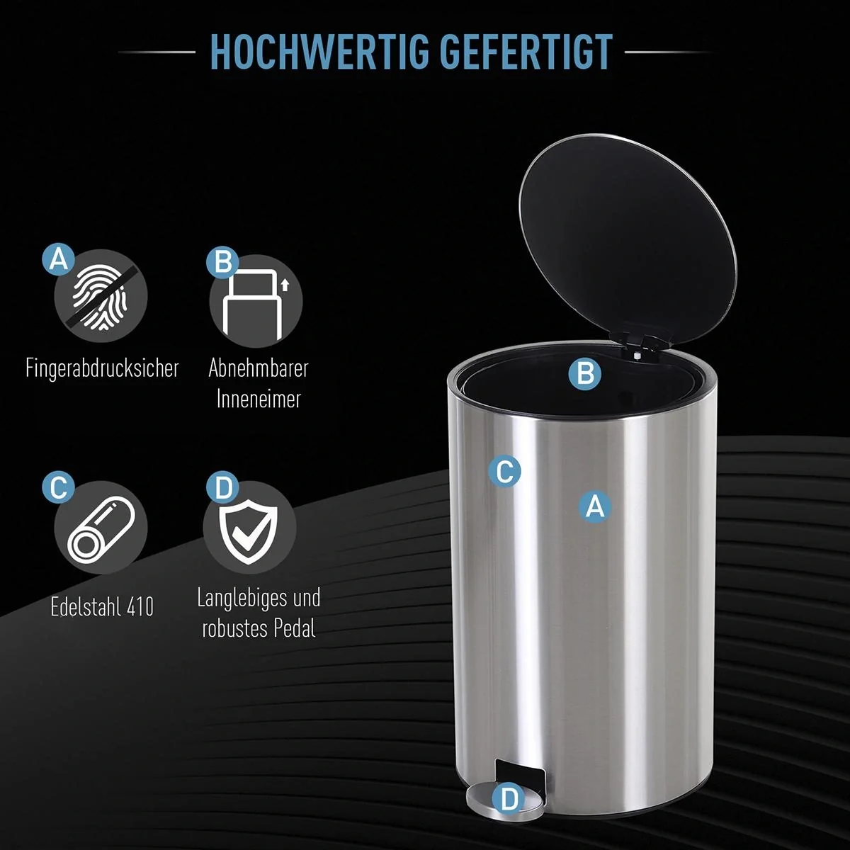 Abfalleimer mit Inneneimer silber/schwarz - 4