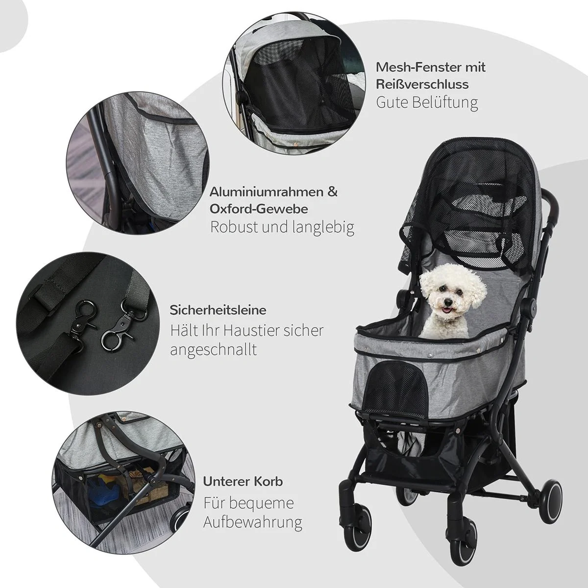 Haustierbuggy mit Klappfunktion braun, schwarz - 1