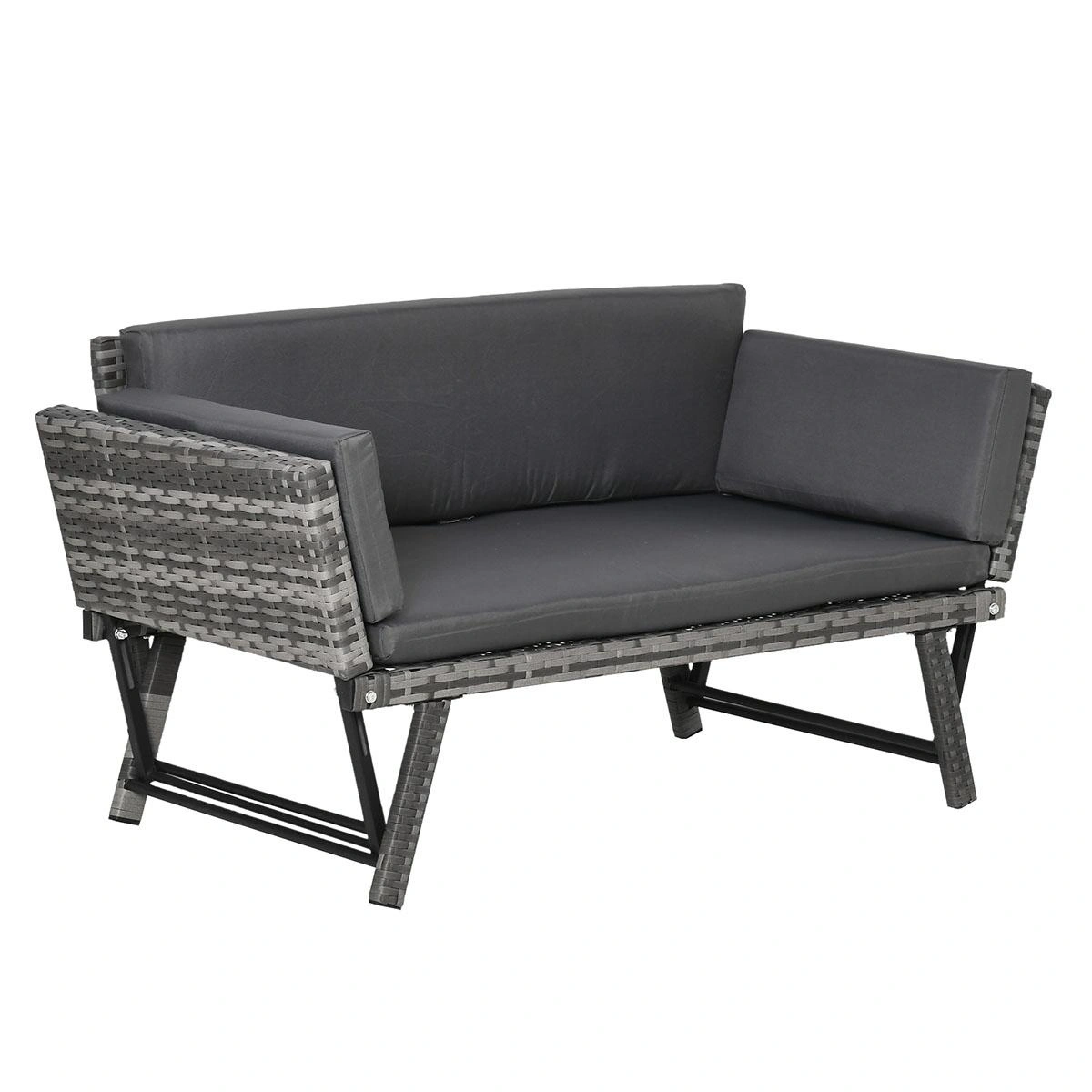 Poly Rattan Gartenbank 2 Sitzer Gartenmöbel Lounge Sofa Klappbare Armlehnen Stahl Grau 129 x 66 x 67 cm - 6