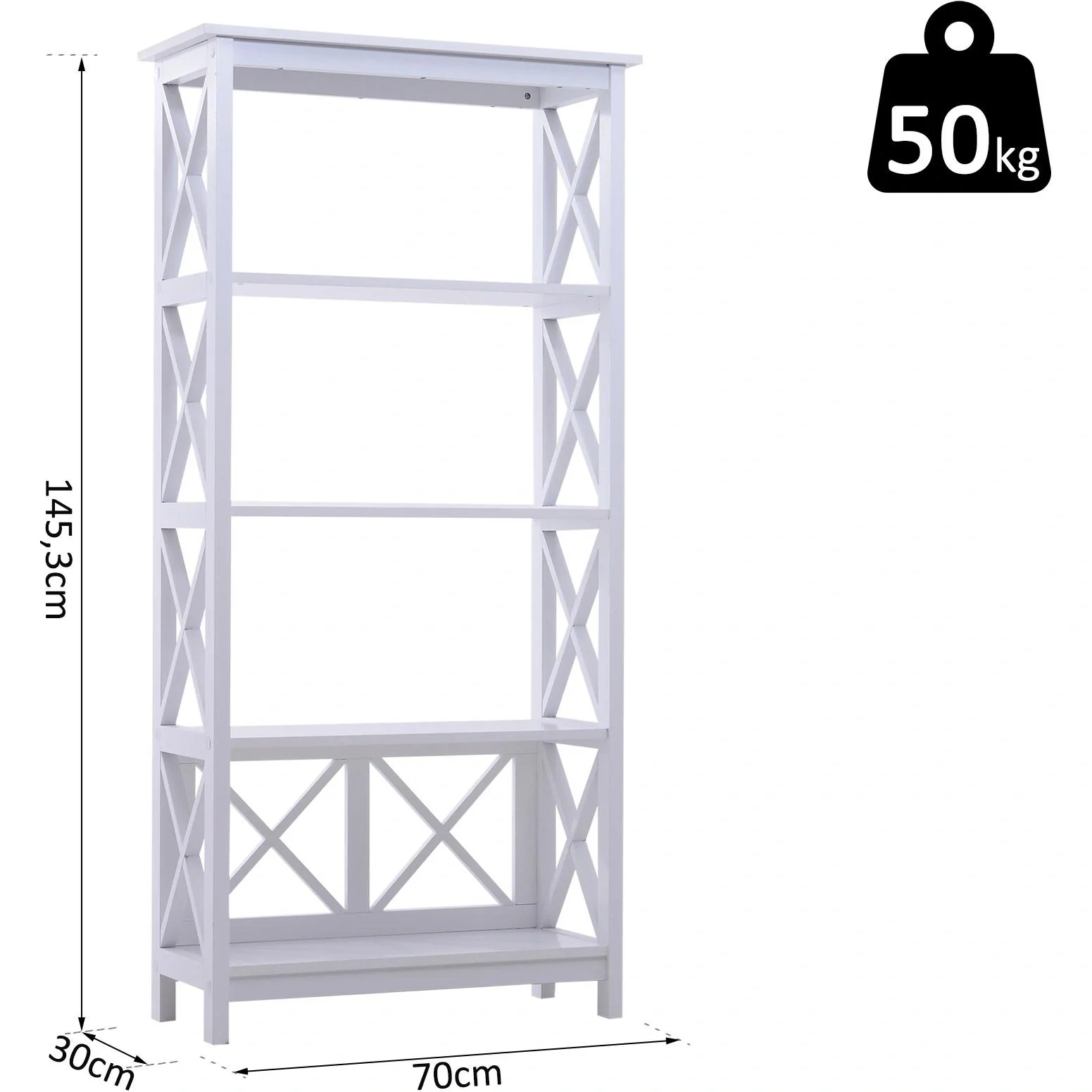 Standregal Bücherregal Dekoregal 4 Fächer offen MDF Weiß 70 x 30 x 145,3 cm - 7