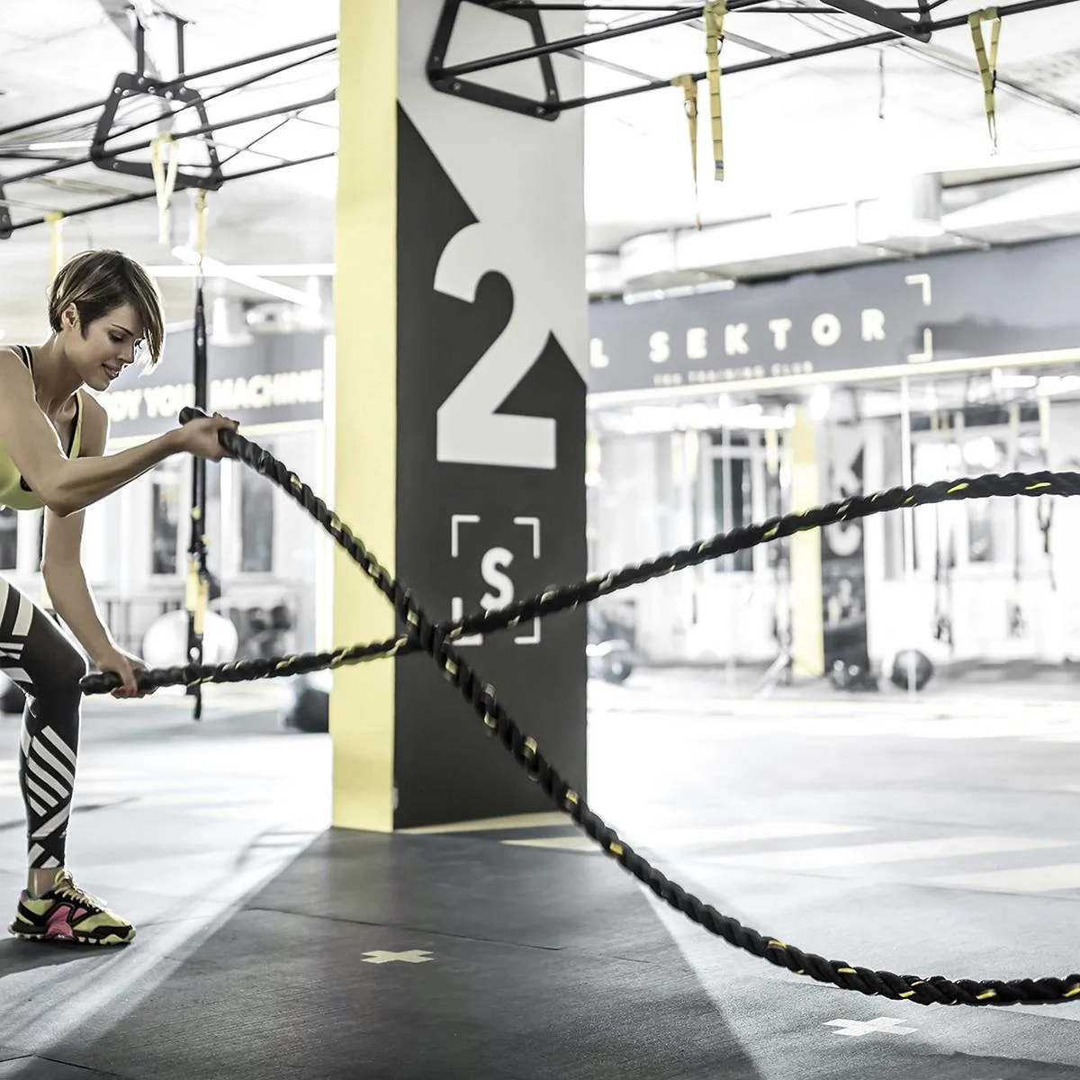 Battle Rope Ø38mm x 9 m Trainingsseil Fitnessseil Schlachtseil für Kraftausdauer & Muskelaufbau Schwarz+Gelb - 4