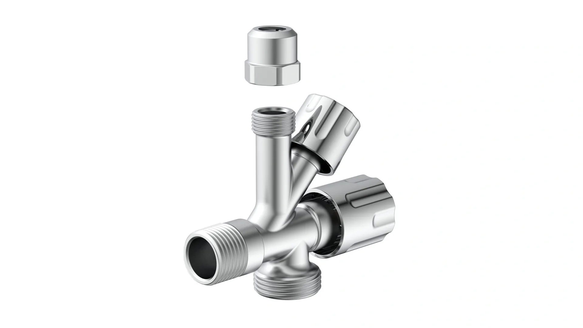 Kombi Eckventil 1/2"AG x 3/4"AG x 3/8"AG x 10 mm - 6