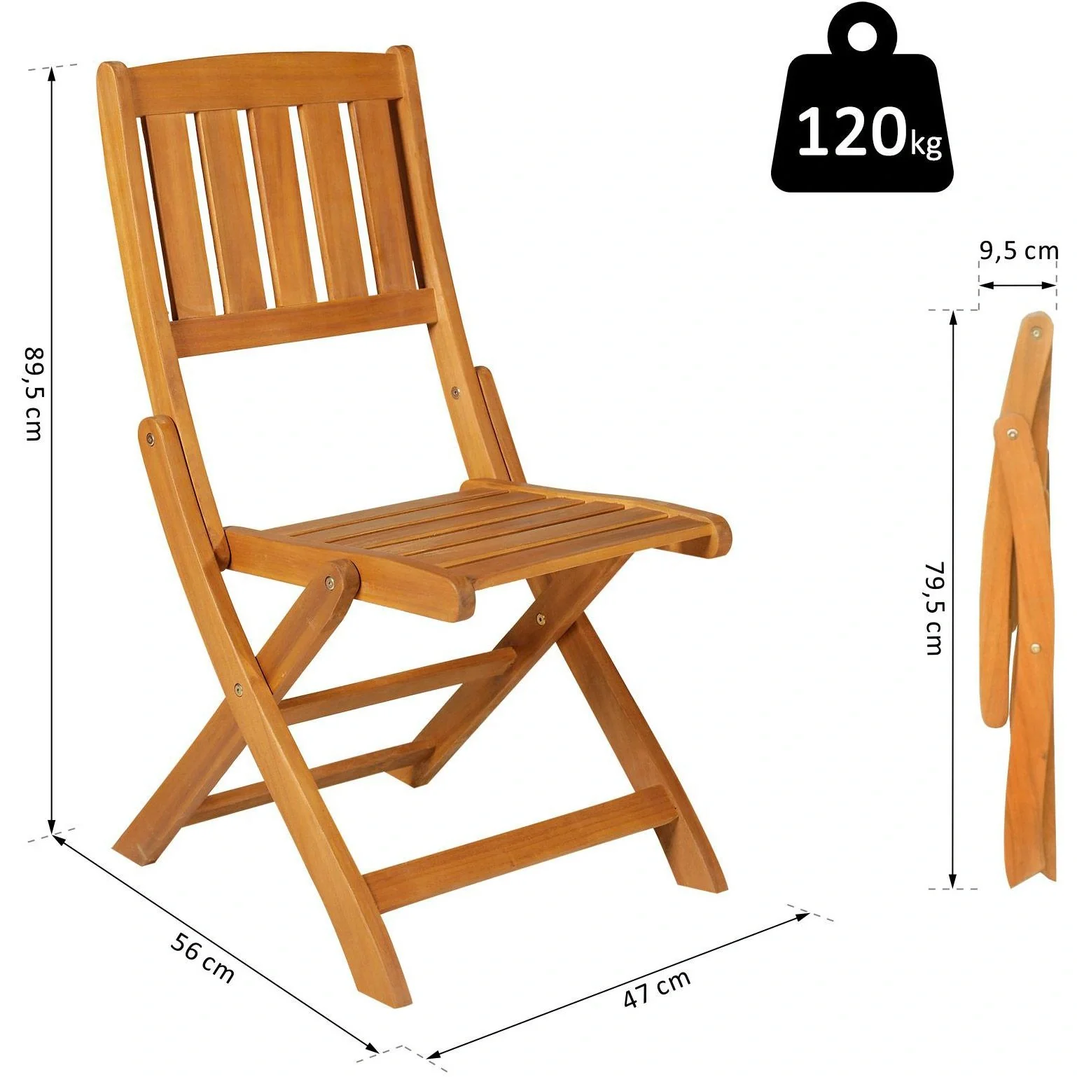 2er-Set Klappstuhl Klappsessel Gartenstuhl Campingstuhl klappbar Akazienholz Natur 56 x 47 x 89,5 cm - 7
