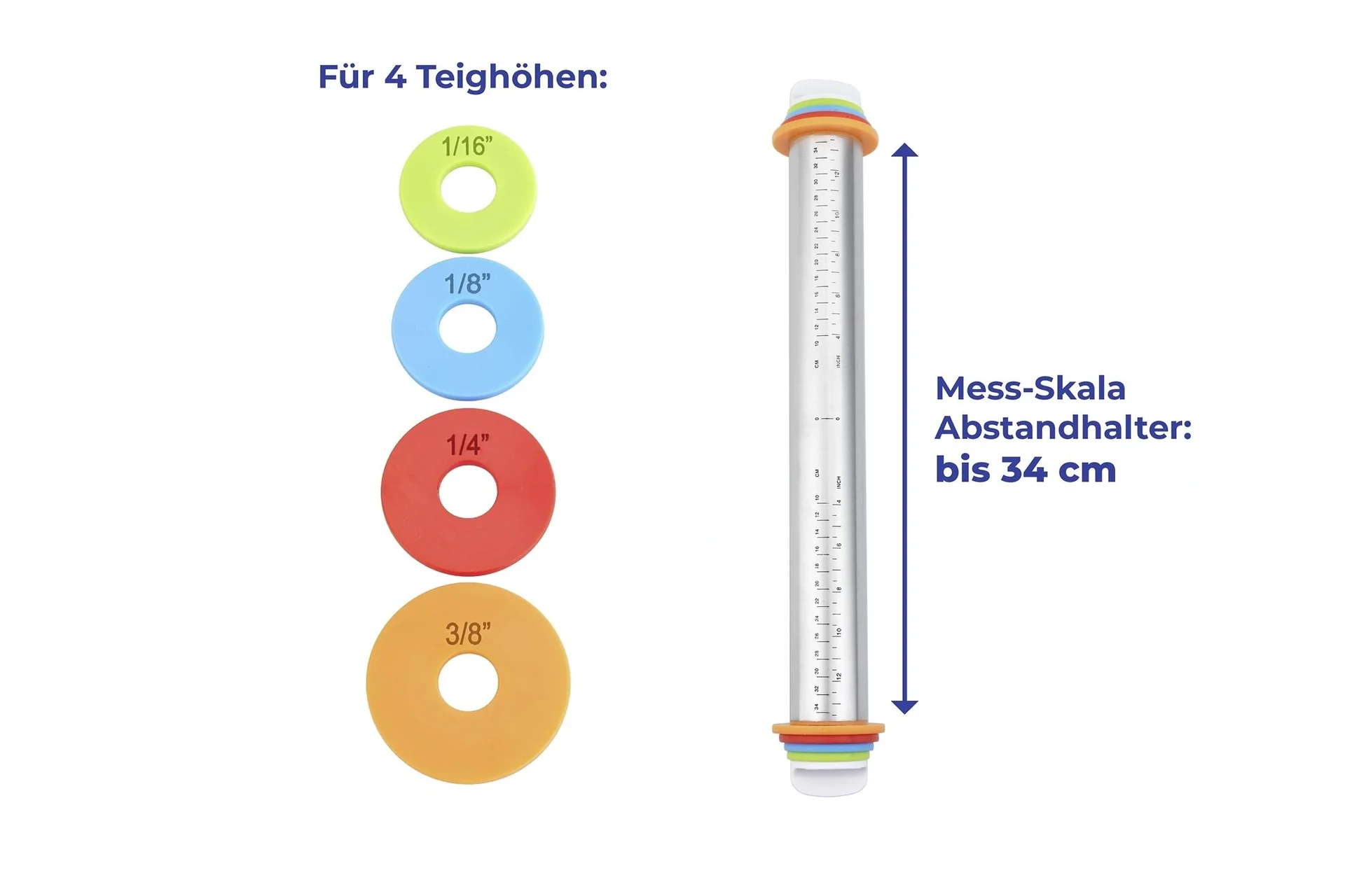 Edelstahl-Teigrolle mit Abstandhaltern und Messskala - 7