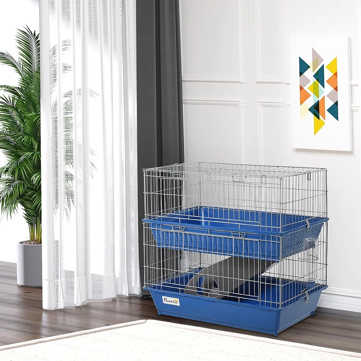 Kleintierkäfig 2-stöckig blau/grau - 4