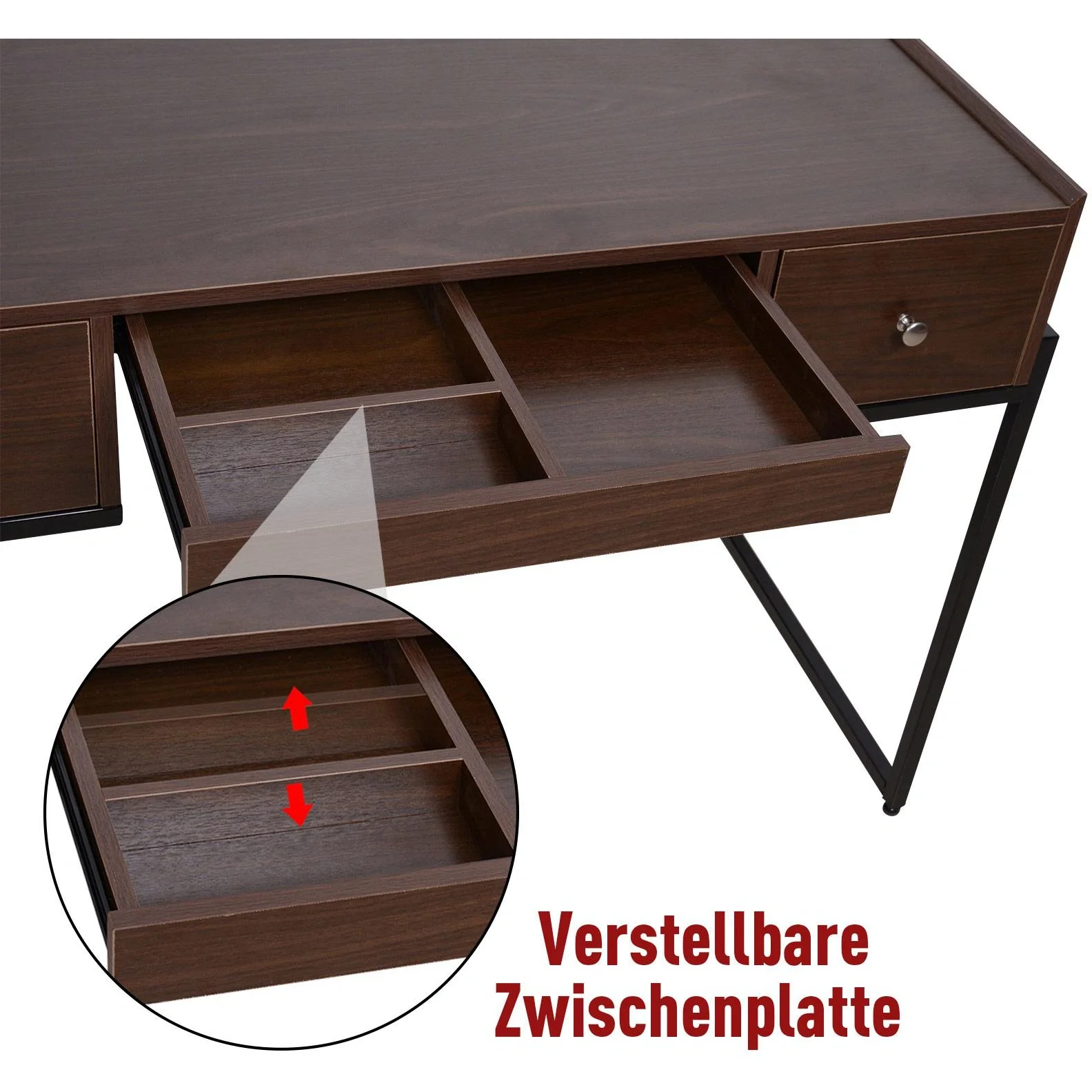 Schreibtisch Computertisch Bürotisch Laptoptisch Arbeitstisch 3 x Schublade verstellbar Ordnungsbox - 1