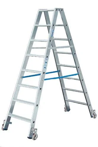 Stufen Doppelleiter 2 x 8 Stufen Leiter Alu fahrbar - 2