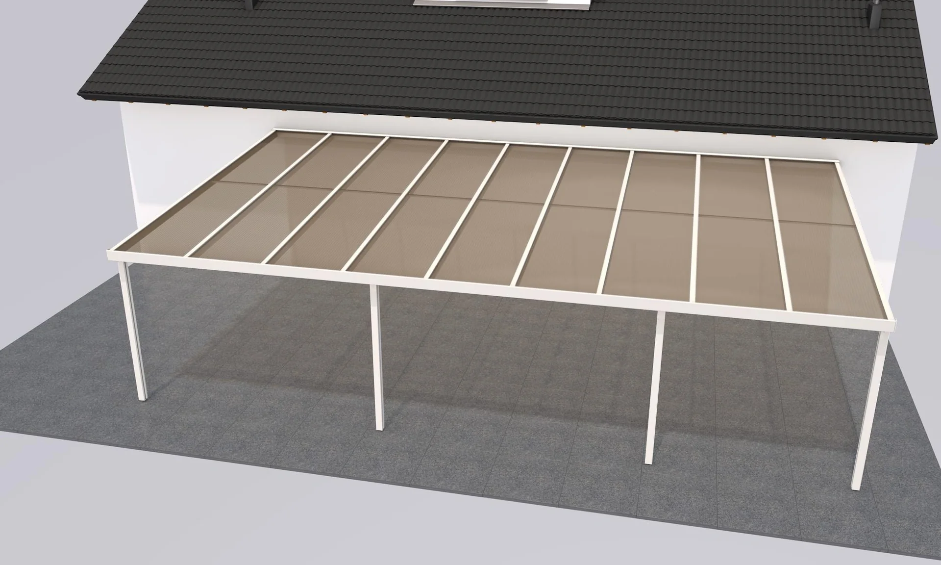 Terrassendach Premium, weiß, 9135 x 5060 mm - Polycarbonat Stegplatten 16 mm, bronze - 2