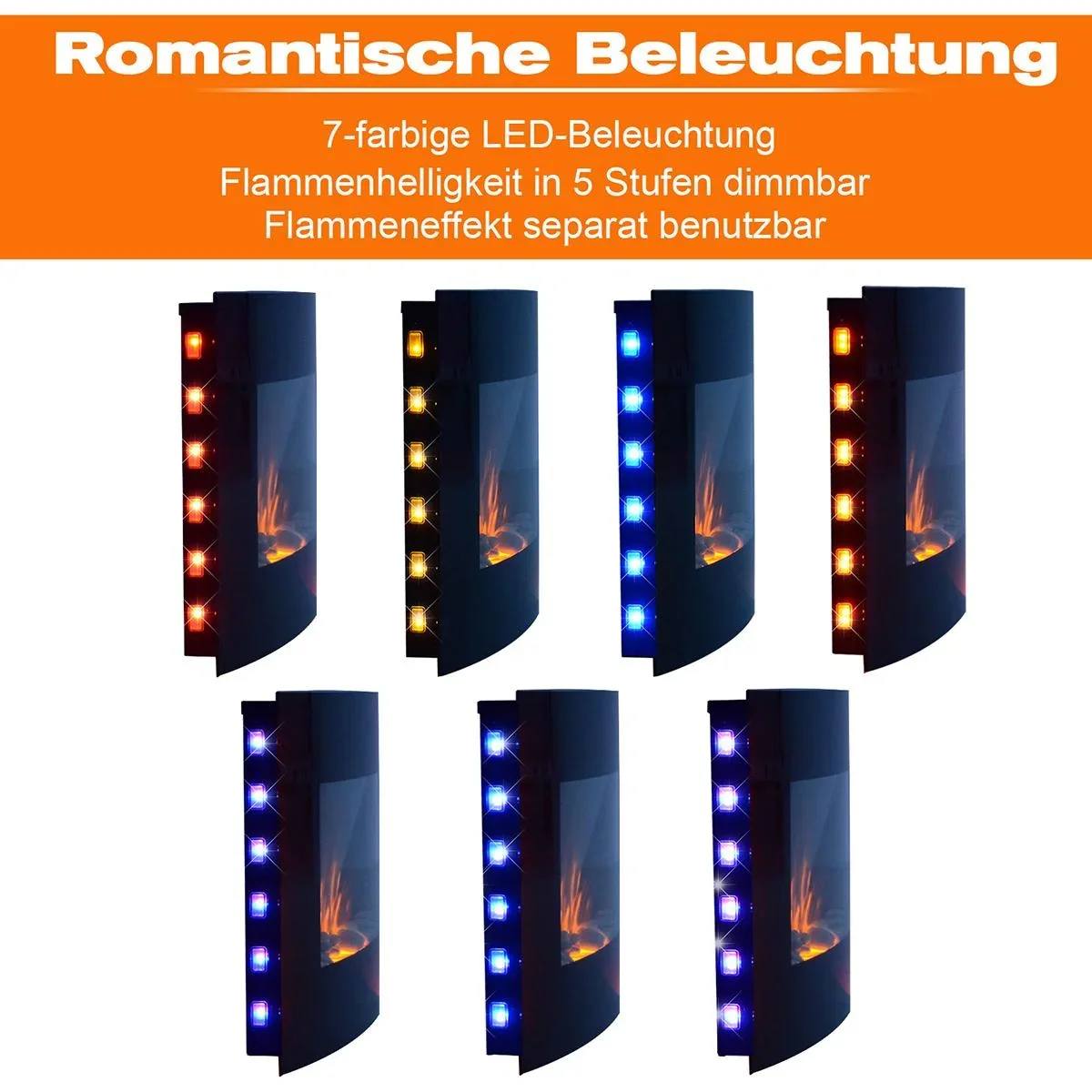 LED Elektrokamin mit Heizfunktion und Fernbedienungen schwarz - 8