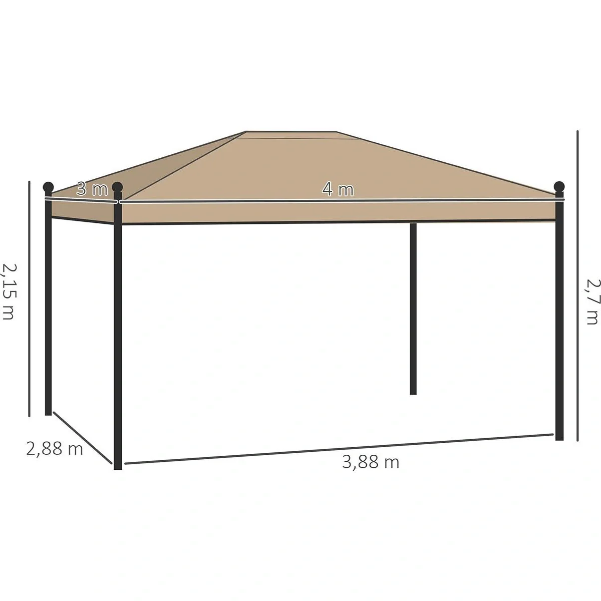 Pavillon mit Seitenwänden und Moskitonetz, Beige, 4 x 3 m - 5