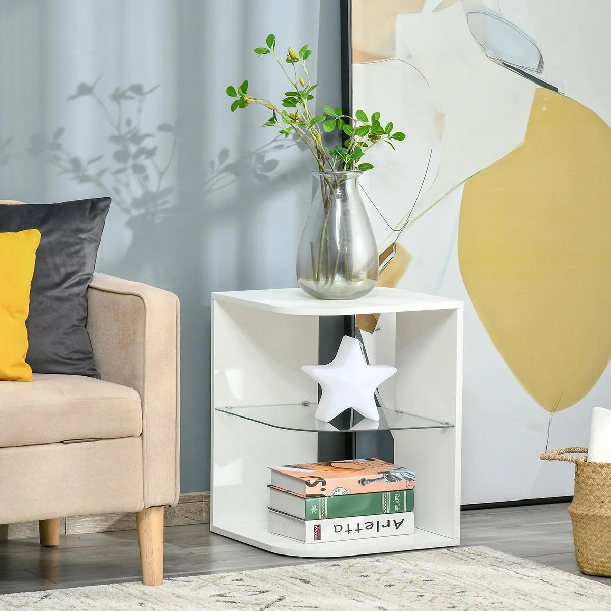 Beistelltisch 3-Schicht moderner Nachttisch mit 2 Ablagefächern geeignet für Wohnzimmer Schlafzimmer Material aus Spanpl - 4