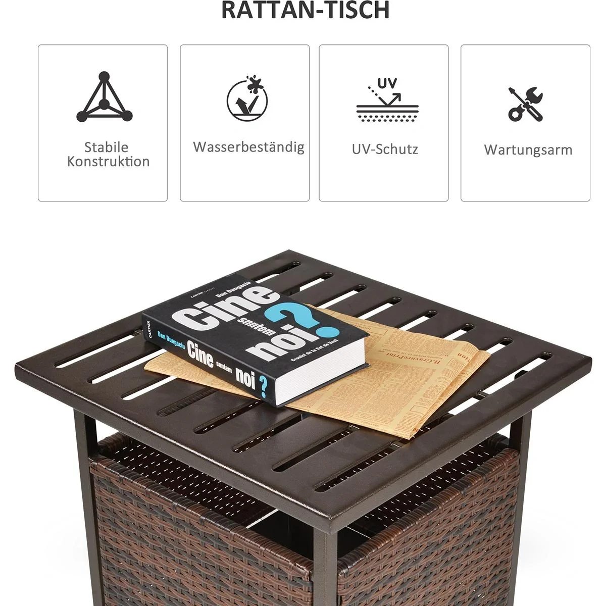 Gartentisch mit Schirmloch braun - 9