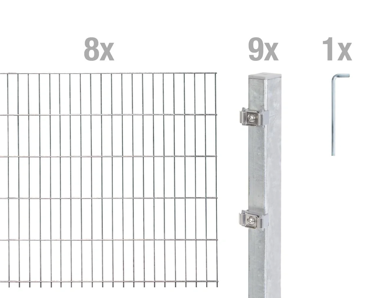 Doppelstabmattenzaun Komplettset, feuerverzinkt, Höhe 140 cm, Länge 16 m - 6