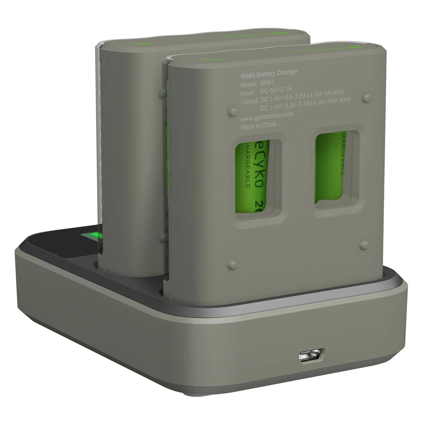 USB Schnellladegerät mit Docking Station, LCD Ladestandsdisplay für 4 AA / AAA NiMH Akkus inklusive 8 ReCyko (AA) 2600mA - 6
