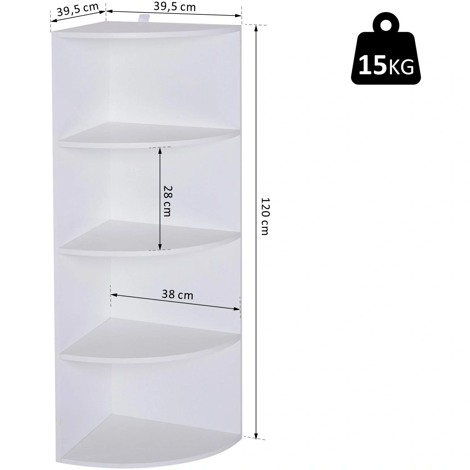 Eckregal Standregal Bücherregal Dekoregal Holzregal fächerförmig 4 Fächer Weiß 39,5 x 39,5 x 120 cm - 5