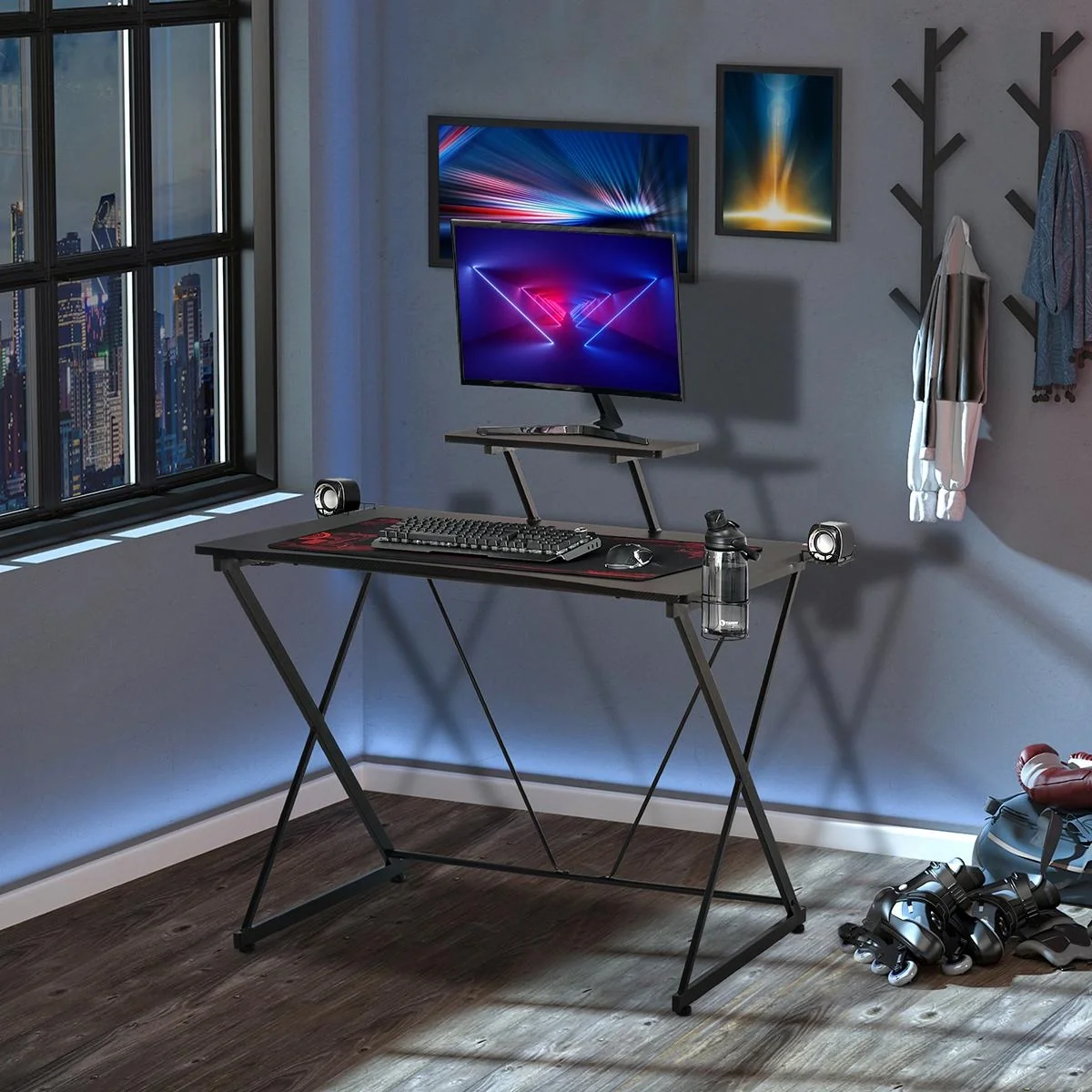 Gaming-Tisch Schreibtisch Computertisch PC Schreibtisch mit Kopfhörerhaken Getränkehalterung Ergonomisches Design Verste - 4