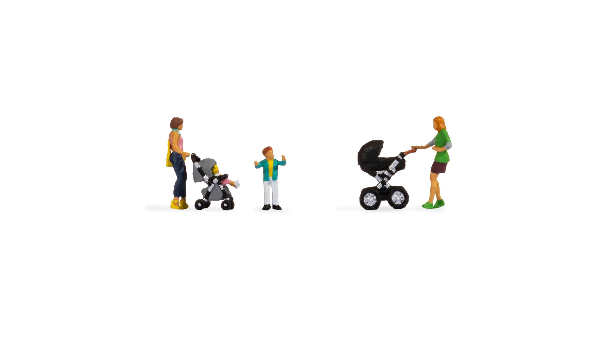 Mütter mit Kindern, 4 Figuren, 2 Kinderwagen - 1