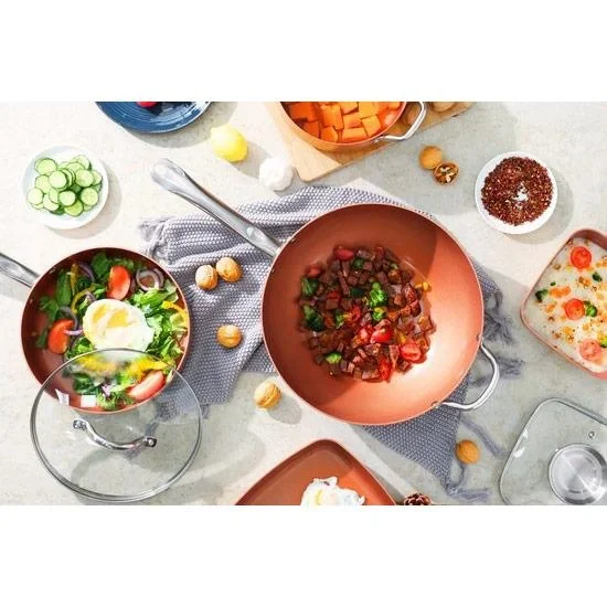 Aliminum Wok-Pfanne mit Deckel - Kupfer - 28CM - 4