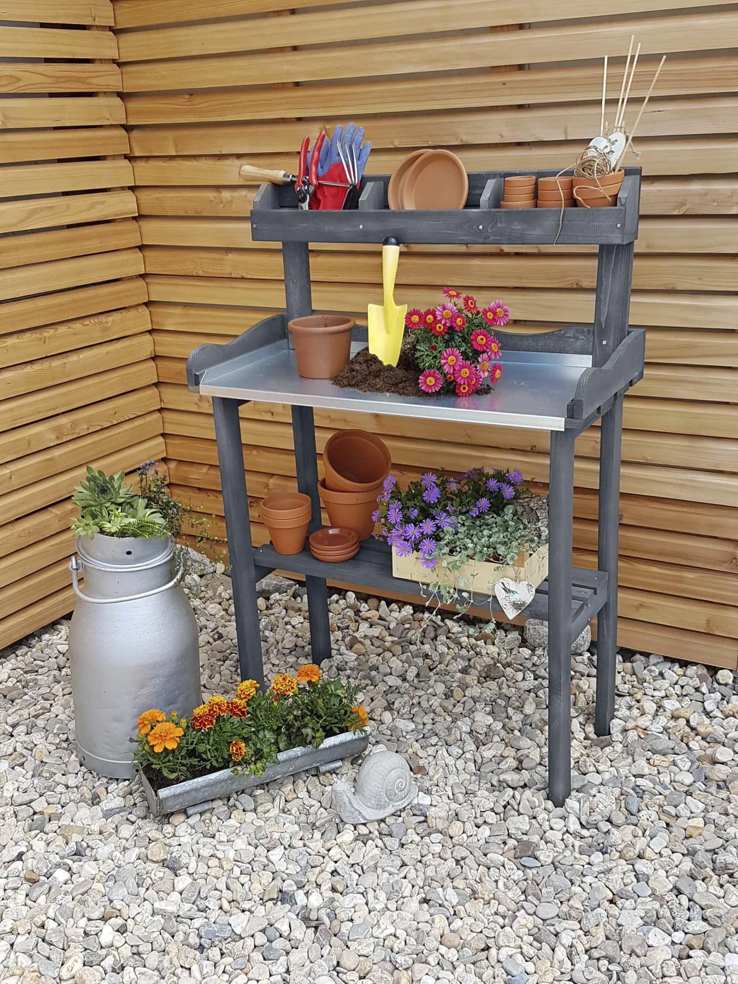 Pflanztisch mit Ablage, grau - 2