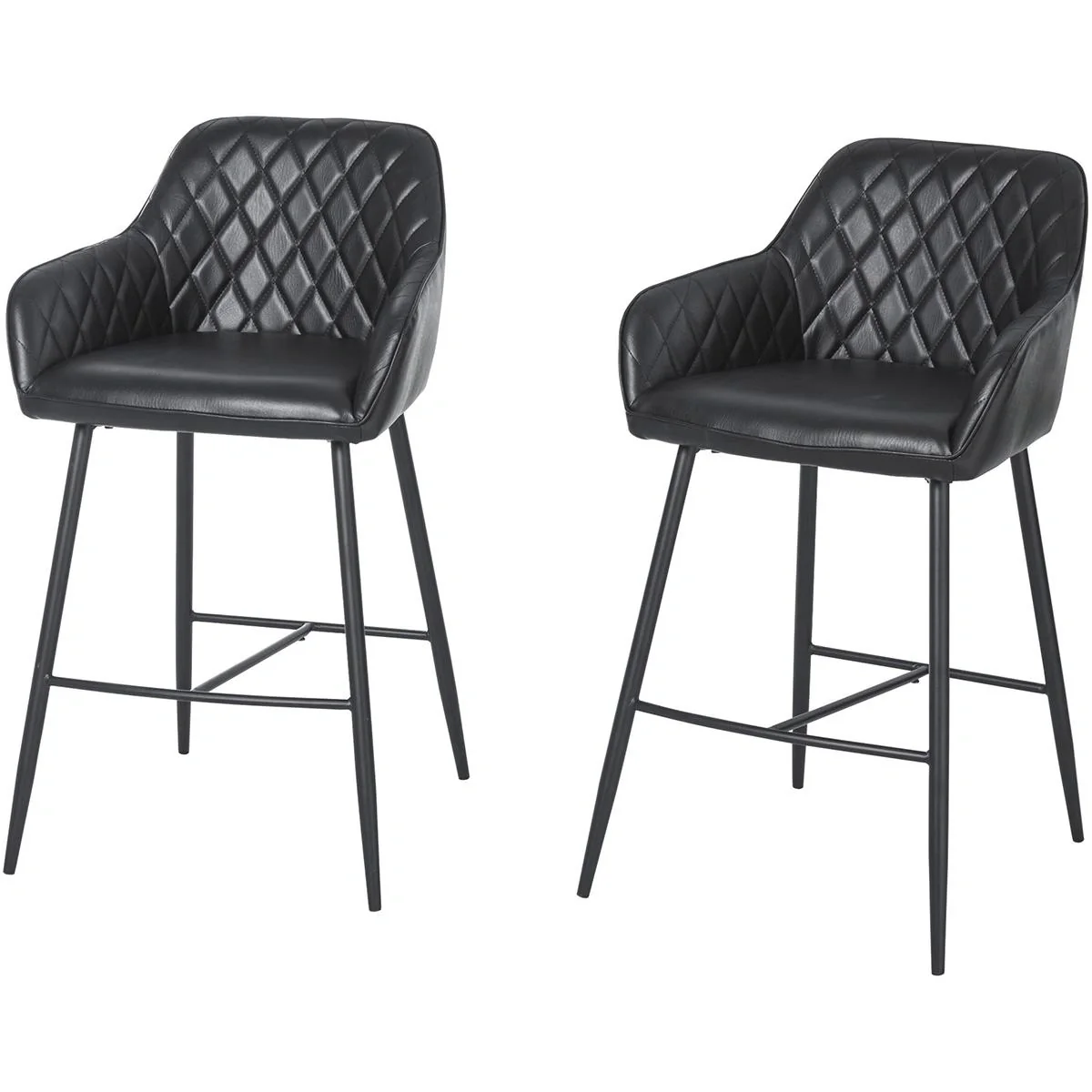Barhocker 2er-Set mit Fußstütze und Rückenlehne Schwarz - 1
