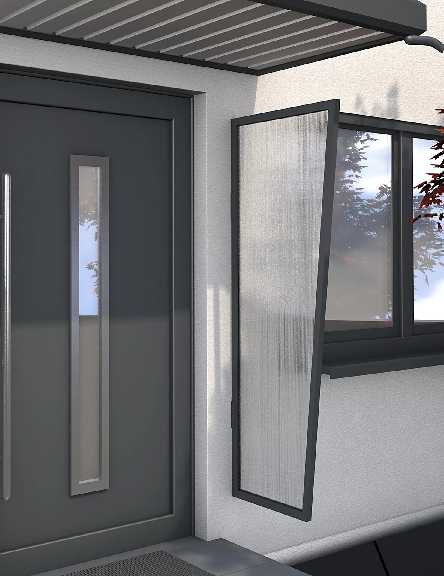 Seitenblenden B2 Stegplatte (vormontiert), 45 x 60 x 175 cm, Anthrazit, Stegplatte 6 mm klar - 1