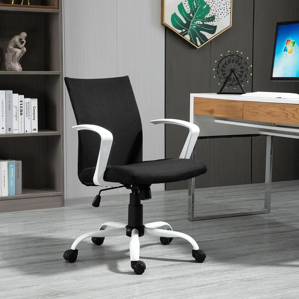 Bürostuhl Schreibtischstuhl Netzrückenstütze mit Wippenfunktion Kopflehne Home-Office-Stuhl höhenverstellbarer ergonomis - 3