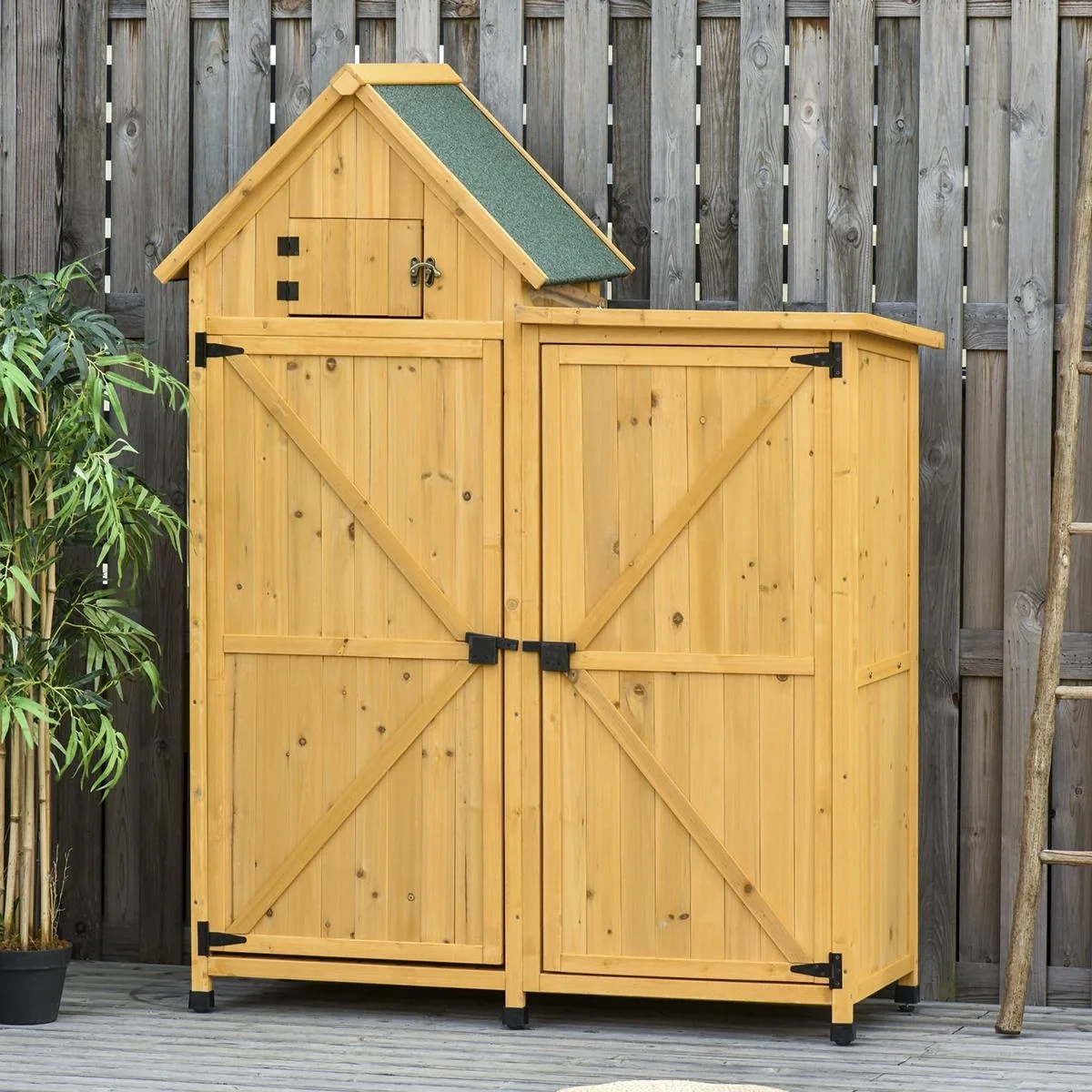 Gartenhaus Gerätehaus Gartenschuppen Doppeltür-Design Holz für den außenbereich wetterfest 138 x 54,5 x 175 cm Gelb - 4