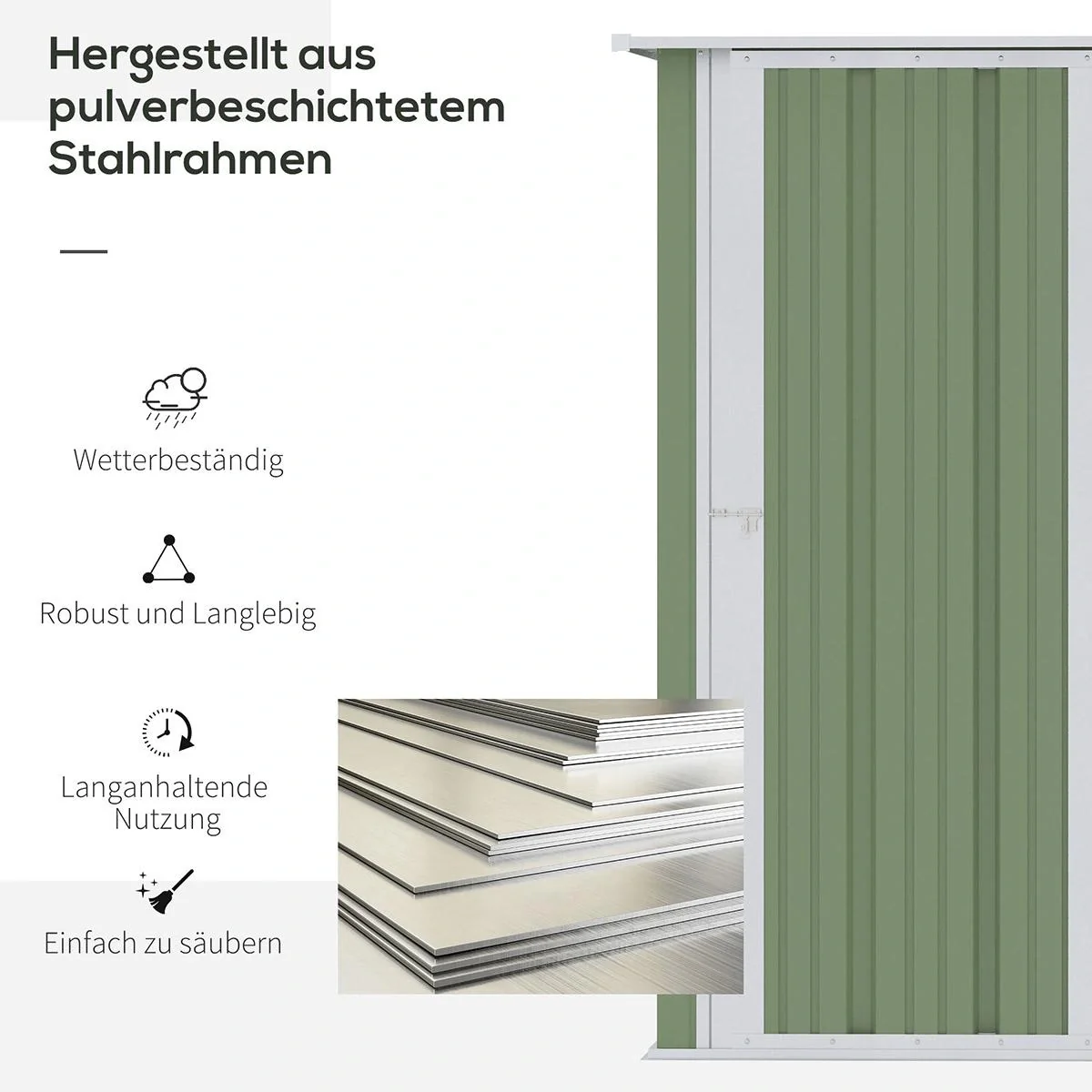 Gerätehaus Gartenhaus Geräteschuppen mit Tür Outdoor Stahl Grün 142 x 84 x 189 cm - 5