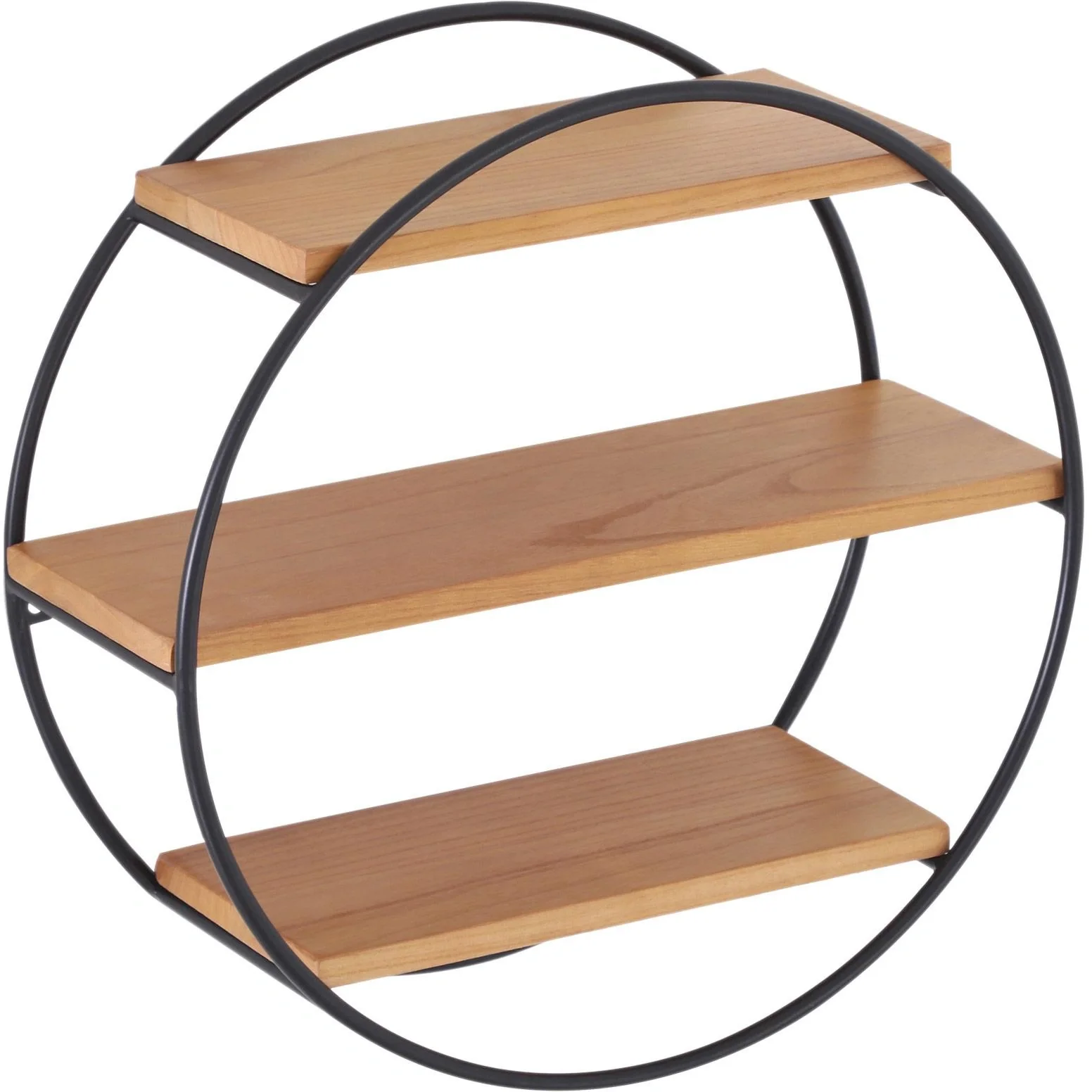 Wandregal Bücherregal Metallregal Hängeregal Dekoregal rund 3 Etage Metall + Holz Schwarz + Natur ?50 x 19cm - 6