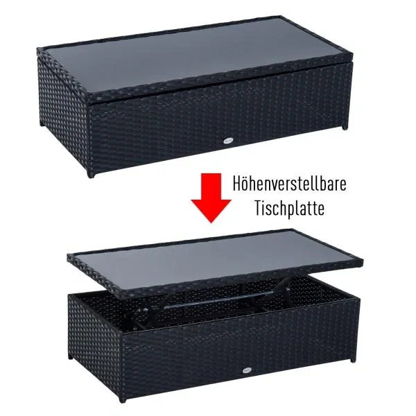 4-tlg. Polyrattan Gartenmöbel Sitzgruppe Lounge mit Kissen Schwarz 1 x Doppelsofa 1 x Couchtisch 2 x Hocker - 10