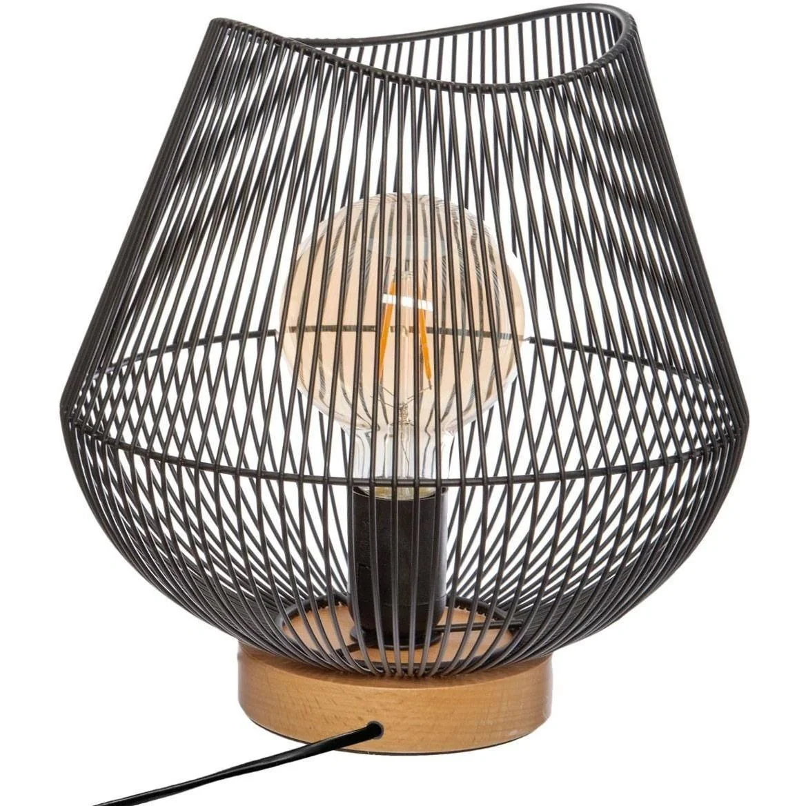 Tischleuchte mit Holzfuß - 28 cm - Schwarz - 5