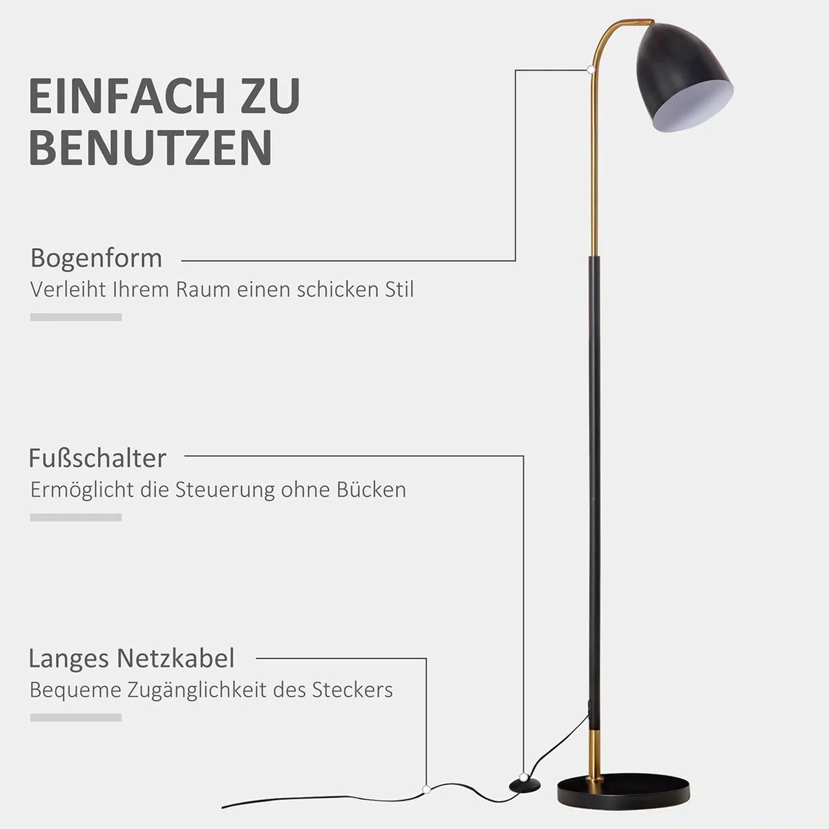 Bogenlampe Stehlampe Wohnzimmer Schirm verstellbar Stehleuchte 40W moderne Bogenleuchte mit E27 Fassung Schirm für Schla - 4