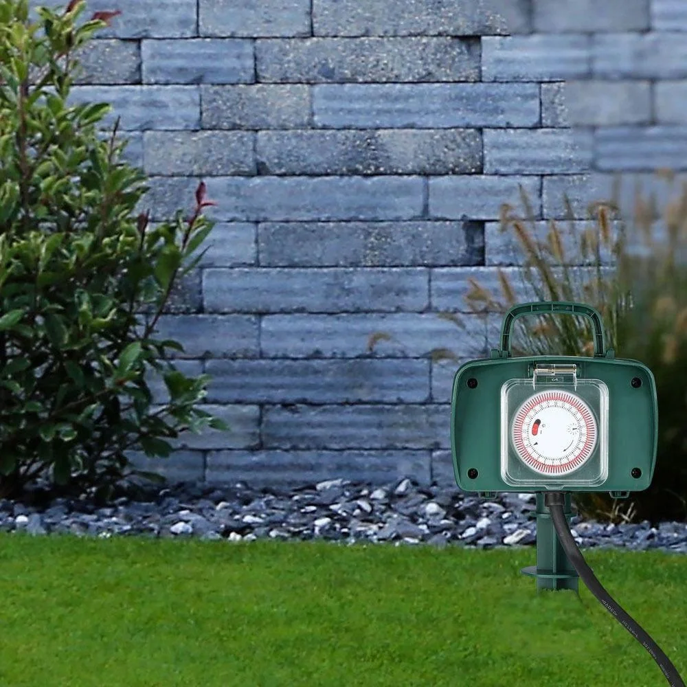 VT-1112-3 Gartensteckdose mit Zeitschaltuhr - 3 Meter - schwarz -IP44 - 10