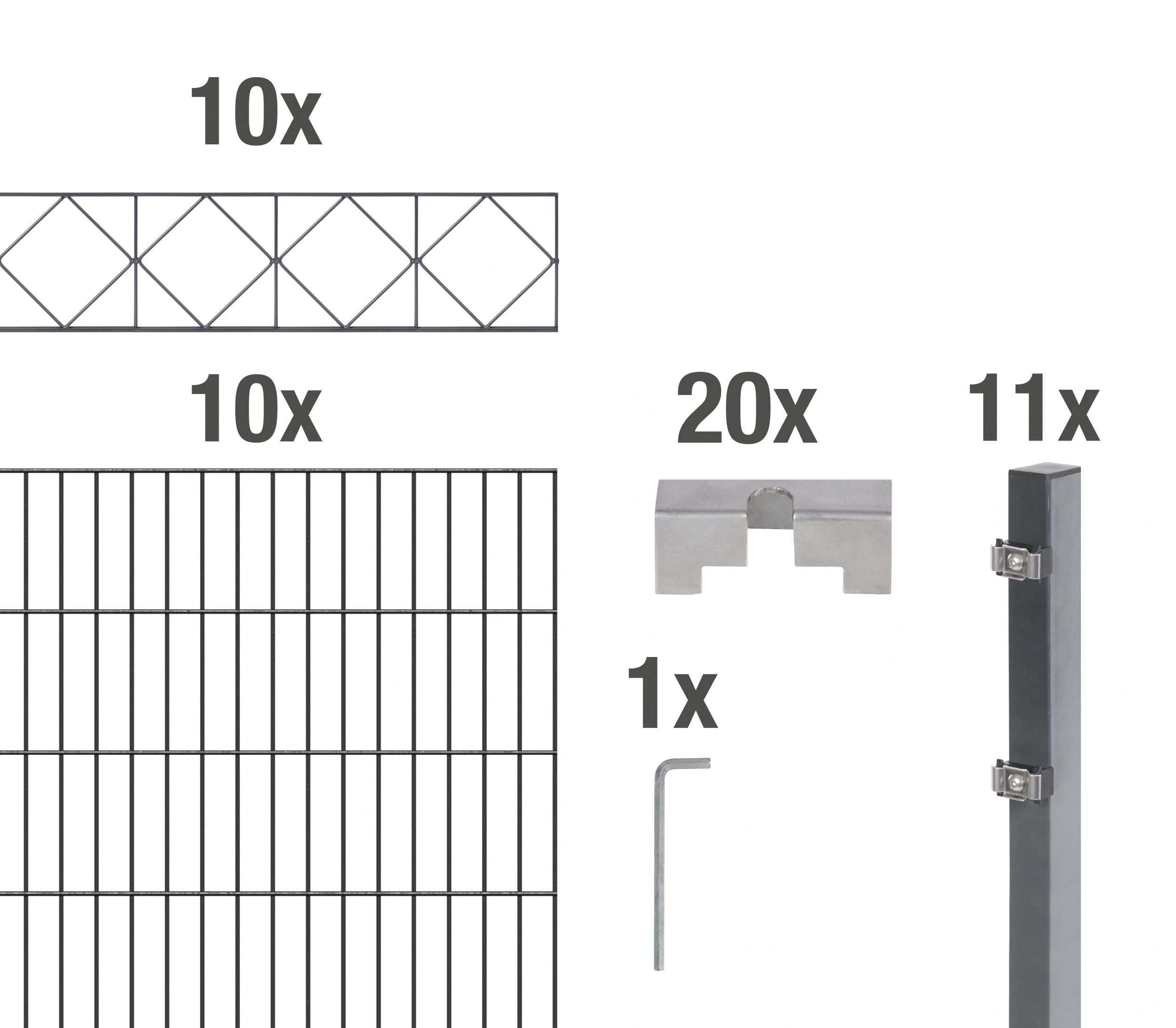 Doppelstabmattenzaun Sets anthrazit mit Dekorelement "Bergen"", Länge: 20 m, Höhe: 160 cm - 1