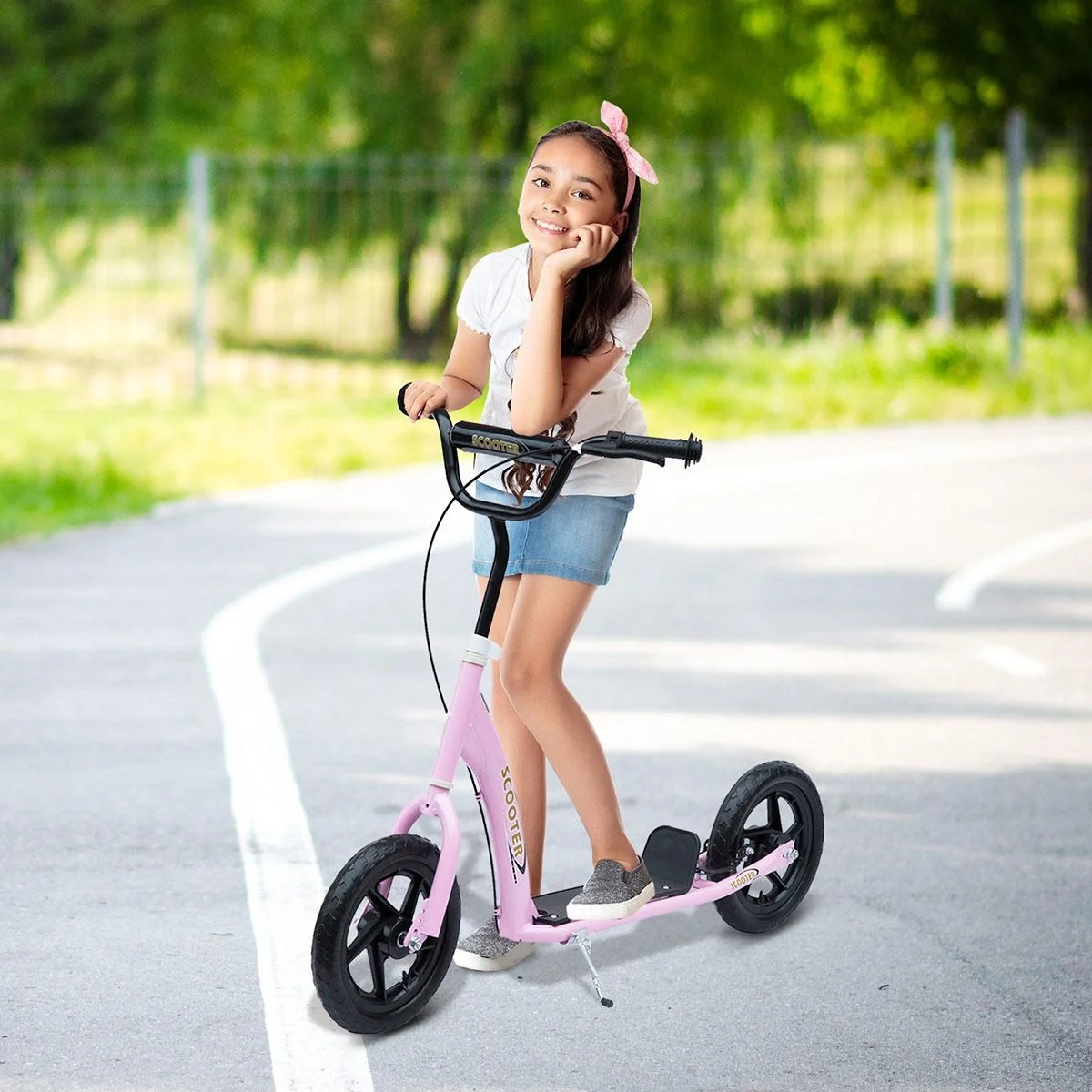 Kinderroller Scooter Tretroller Cityroller Kinder Roller Kickboard 12 Zoll Rosa 120 x 52 x 80-88 cm - 4