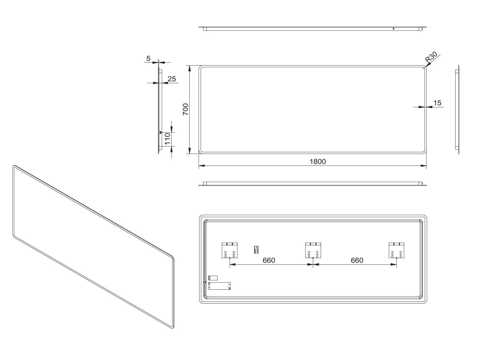 Badezimmerspiegel mit Beleuchtung, "Moon" - 180 x 70 cm - mit umlaufenden Raumlicht - Lichtfarbe neutralweiß - 7