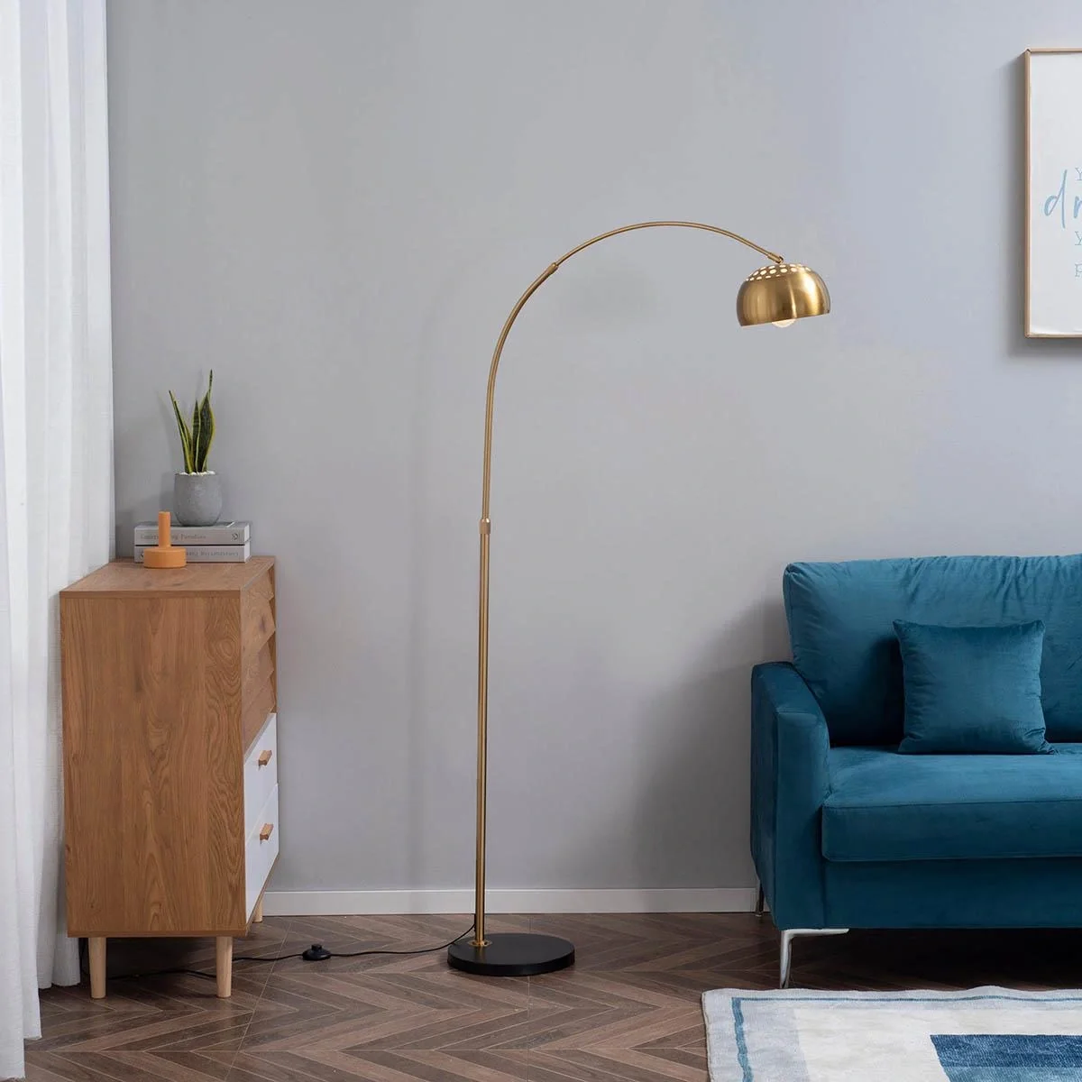 Bogenlampe Stehlampe Wohnzimmer mit vergoldeter Lampenschirm Stehleuchte 40W Bogenleuchte mit E27 Fassung Schirm für Sch - 5