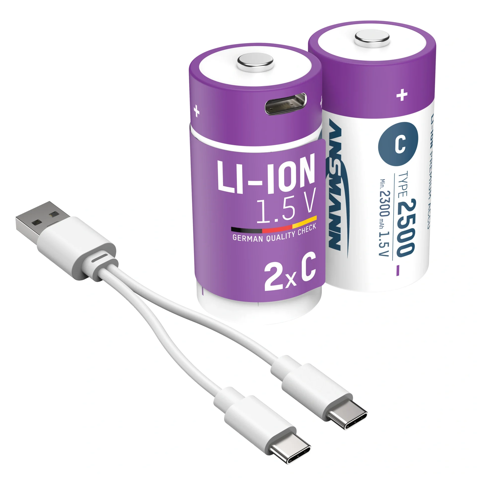 Lithium Ionen Baby (C) Akkus USB-C - 2 Stück, Sicherheitsabschaltung - 10