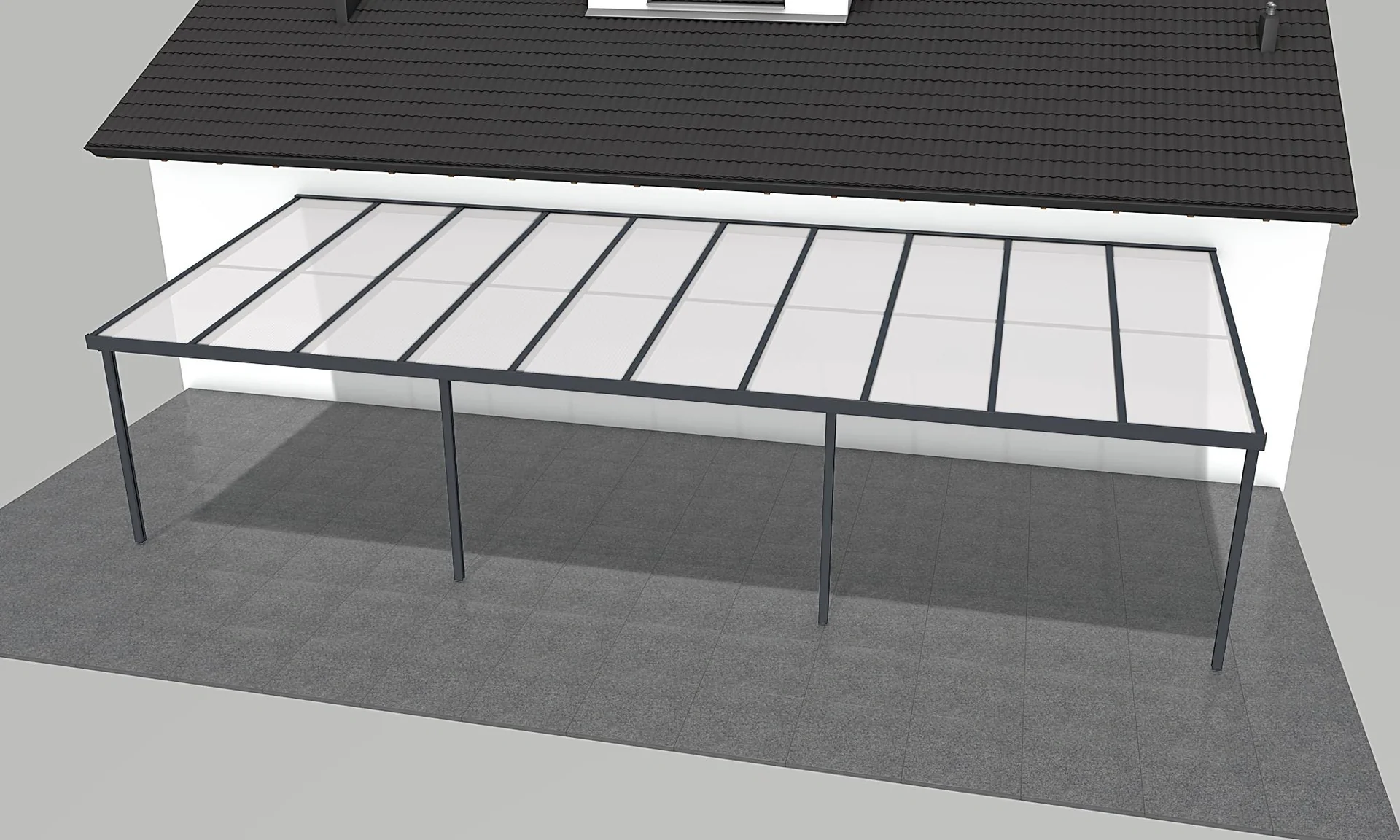 Terrassendach Premium, anthrazit, 10140 x 4060 mm - Polycarbonat Stegplatten 16 mm, opal - 2