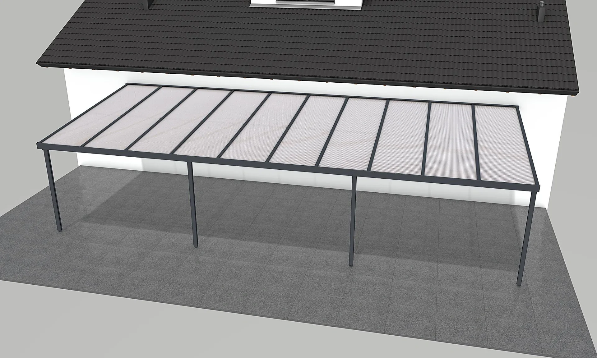 Terrassendach Premium, anthrazit, 10140 x 4060 mm - Polycarbonat Stegplatten 16 mm, weiß gestreift - 2